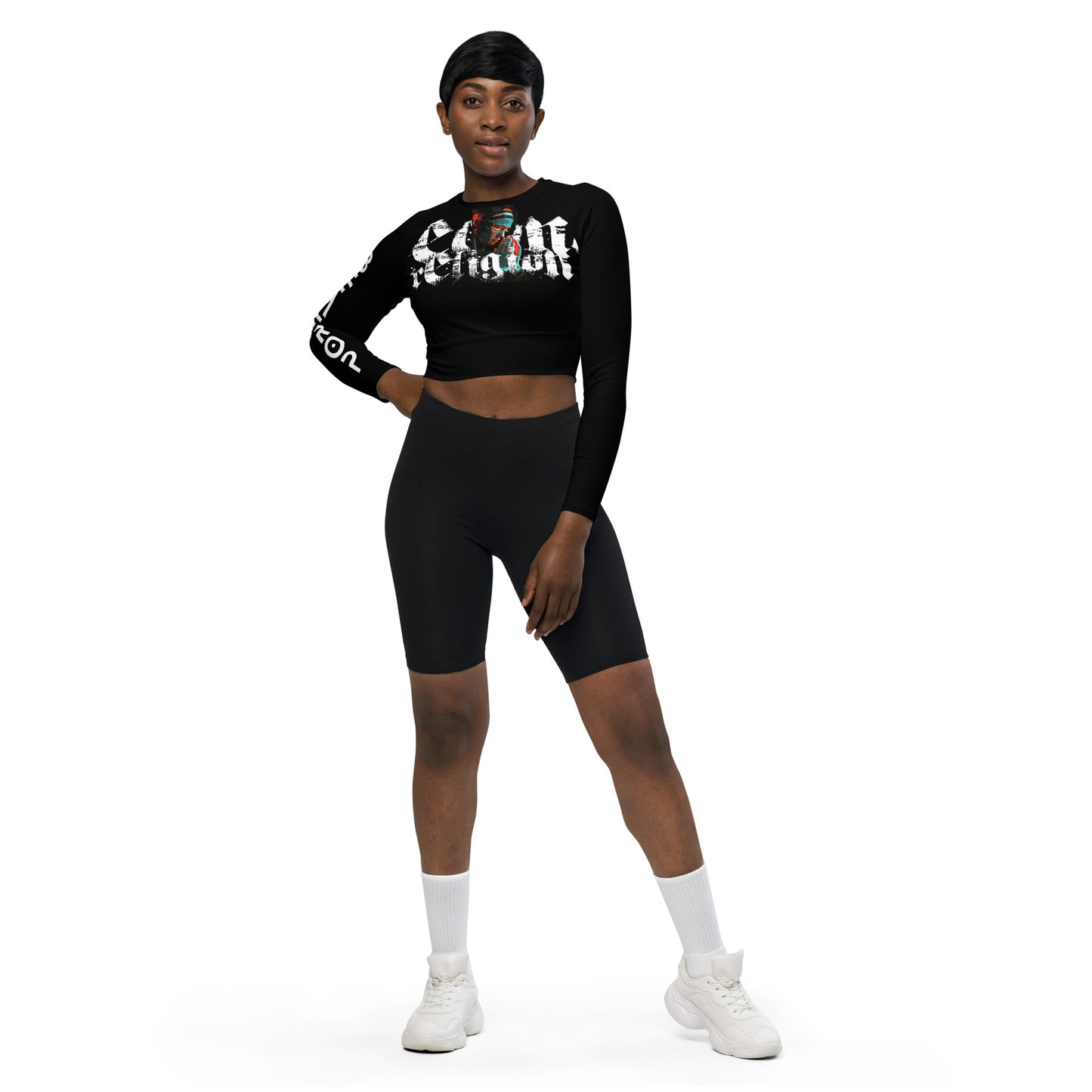 TECHNO IS MY RELIGION Langarm Crop Top